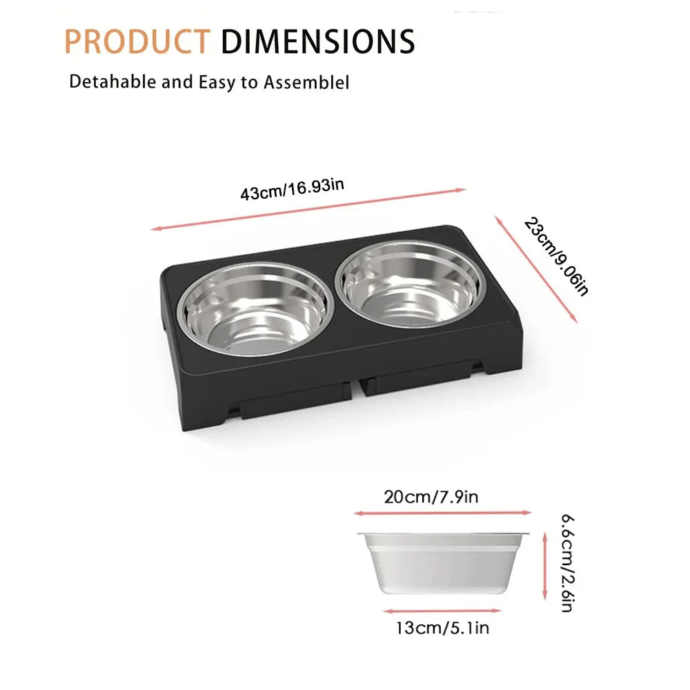 Adjustable Raised Dog Bowl Stand with Double Stainless Steel Food Water Bowls