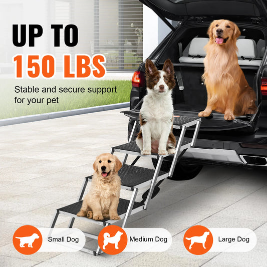 SucceBuy Portable Lightweight Aluminum Dog Stairs for Car SUV and Truck 150 lbs
