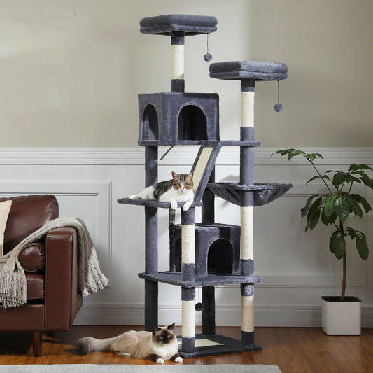 Multi-Level Plush Cat Condo with Scratching Posts Scratching Boards Perches Caves