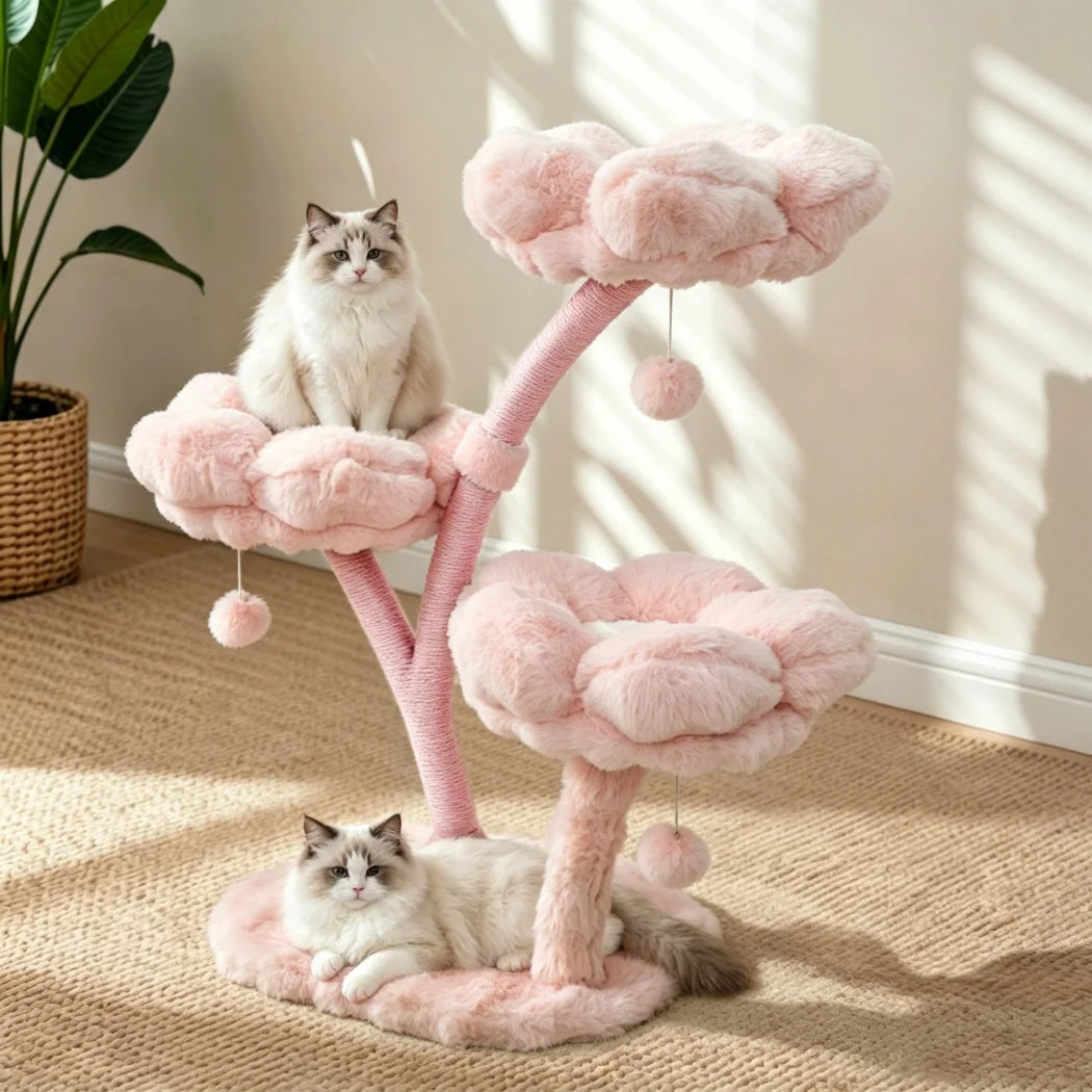 105cm Tall Pink Flower Cat Tree Tower with Scratching Post