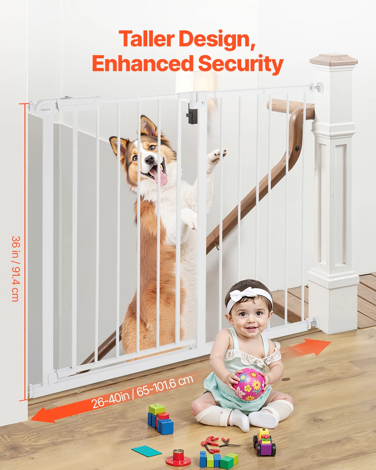 SucceBuy Baby Gate 28/30/36 Inches High Dog Gate Easy Step Walk Through Pressure Mount Kit Wall Cups