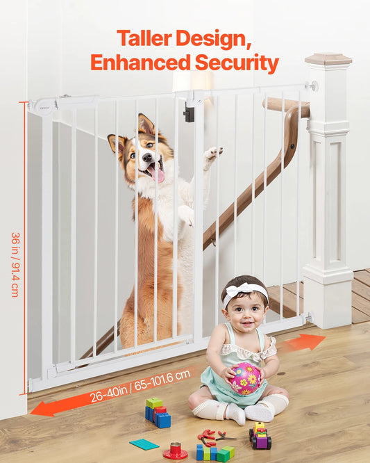 SucceBuy Baby Gate 28/30/36 Inches High Dog Gate Easy Step Walk Through Pressure Mount Kit Wall Cups