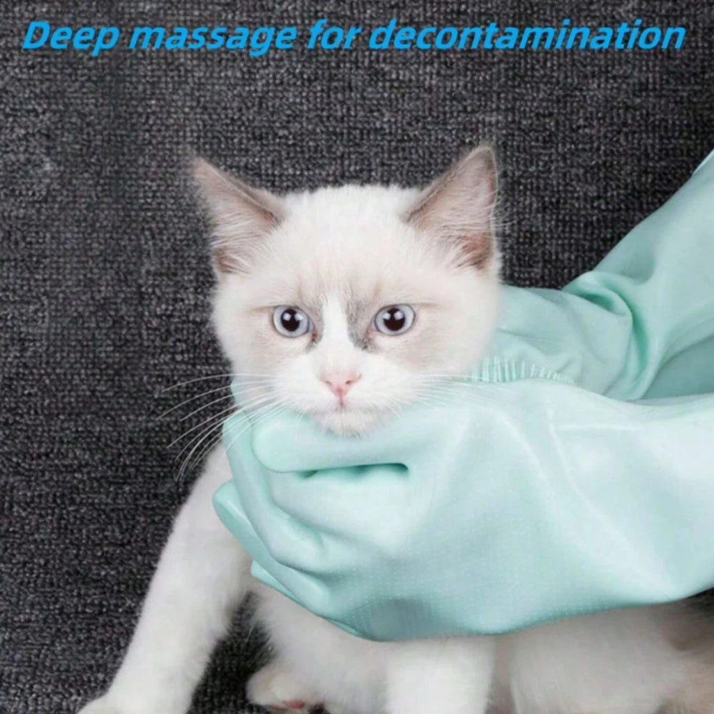 Silicone Pet Bathing Gloves with Massage Bristles - Waterproof, Anti-Scratch & Bite-Proof for Dogs & Cats, Deep Cleaning & Fur Removal, Dry & Wet Use