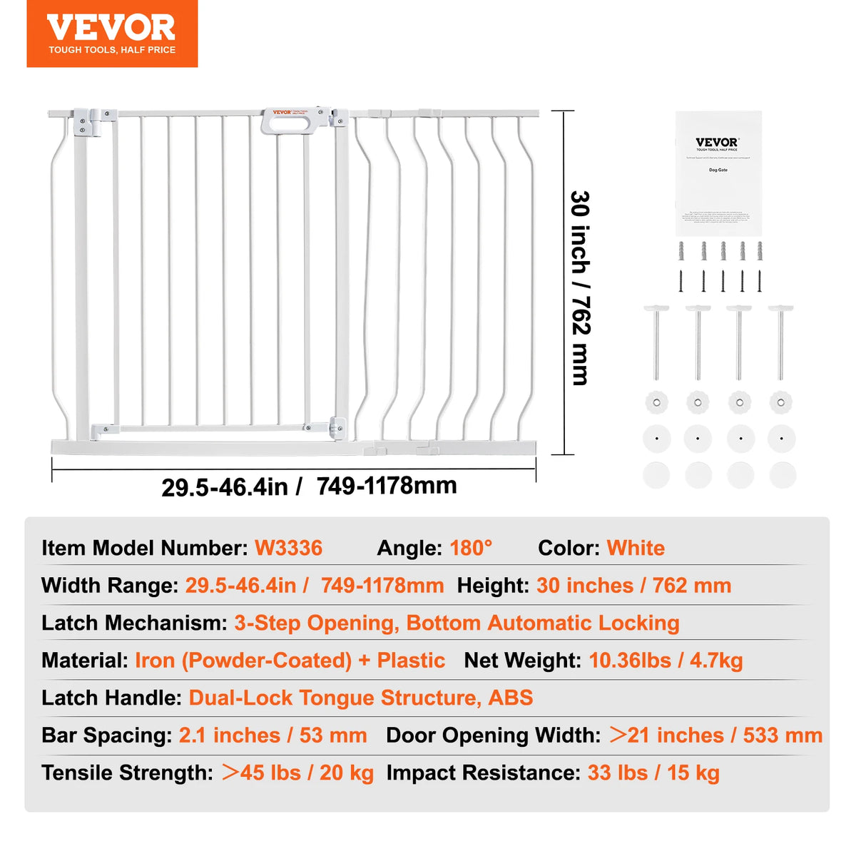 SucceBuy Baby Gate 28/30/36 Inches High Dog Gate Easy Step Walk Through Pressure Mount Kit Wall Cups