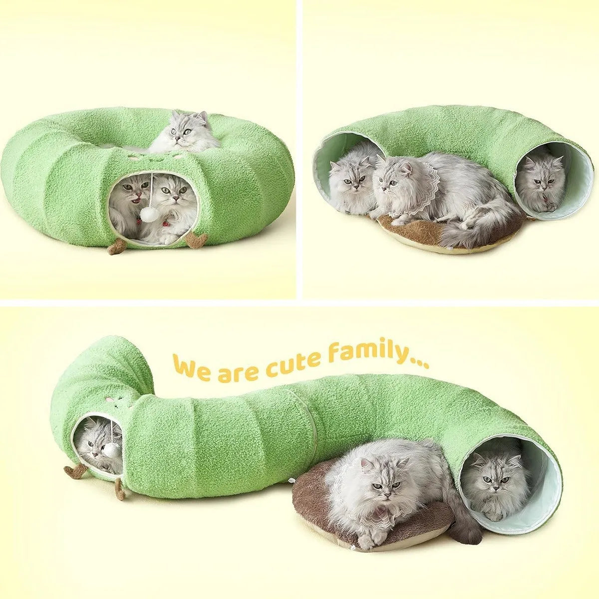 Convertible Cat Tunnel Bed For Indoor Cats Plush Donut Cat Bed With Removable Cushion Zip Connected Long Play Tunnel Cozy Hideaway Bed With Hanging Ball For Kittens Cats And Small Pets