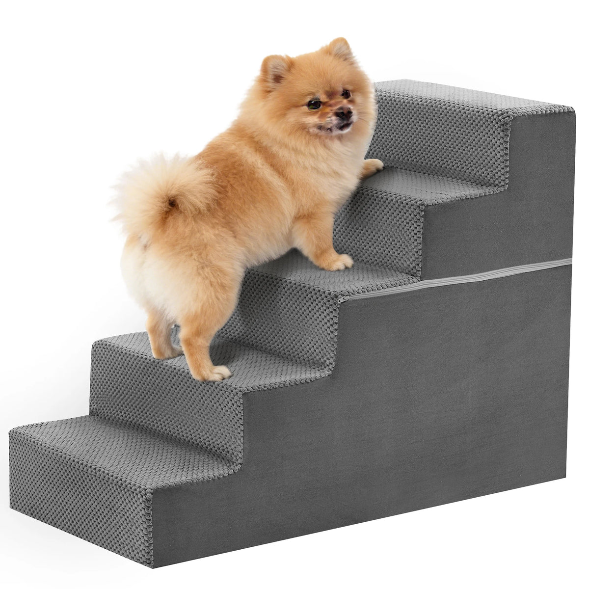 JHK 3-5 Step Right Angled Foam Dog Stairs Ramp for Small Dogs