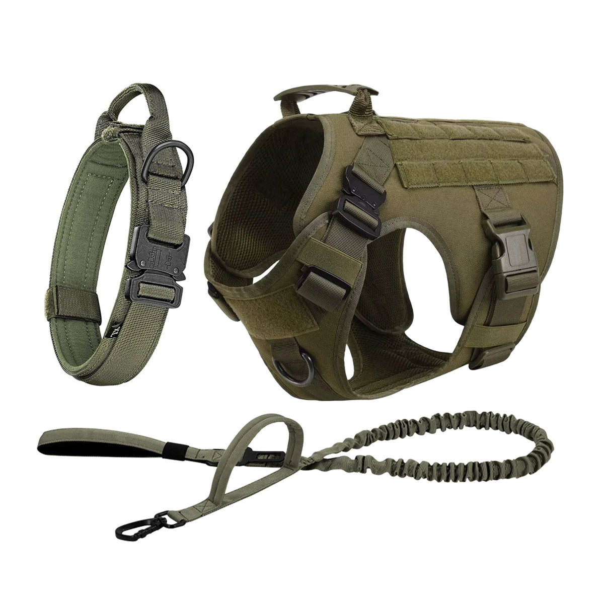 Tactical Dog Harness Collar Leash Molle Pouches For Medium Large Dogs
