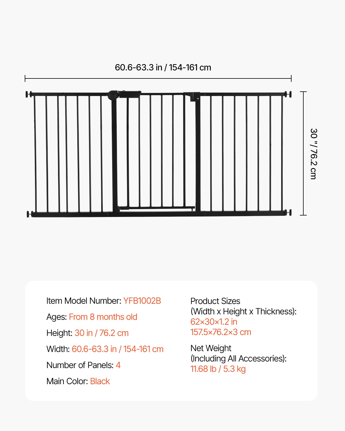 SucceBuy Baby Gate 28/30/36 Inches High Dog Gate Easy Step Walk Through Pressure Mount Kit Wall Cups