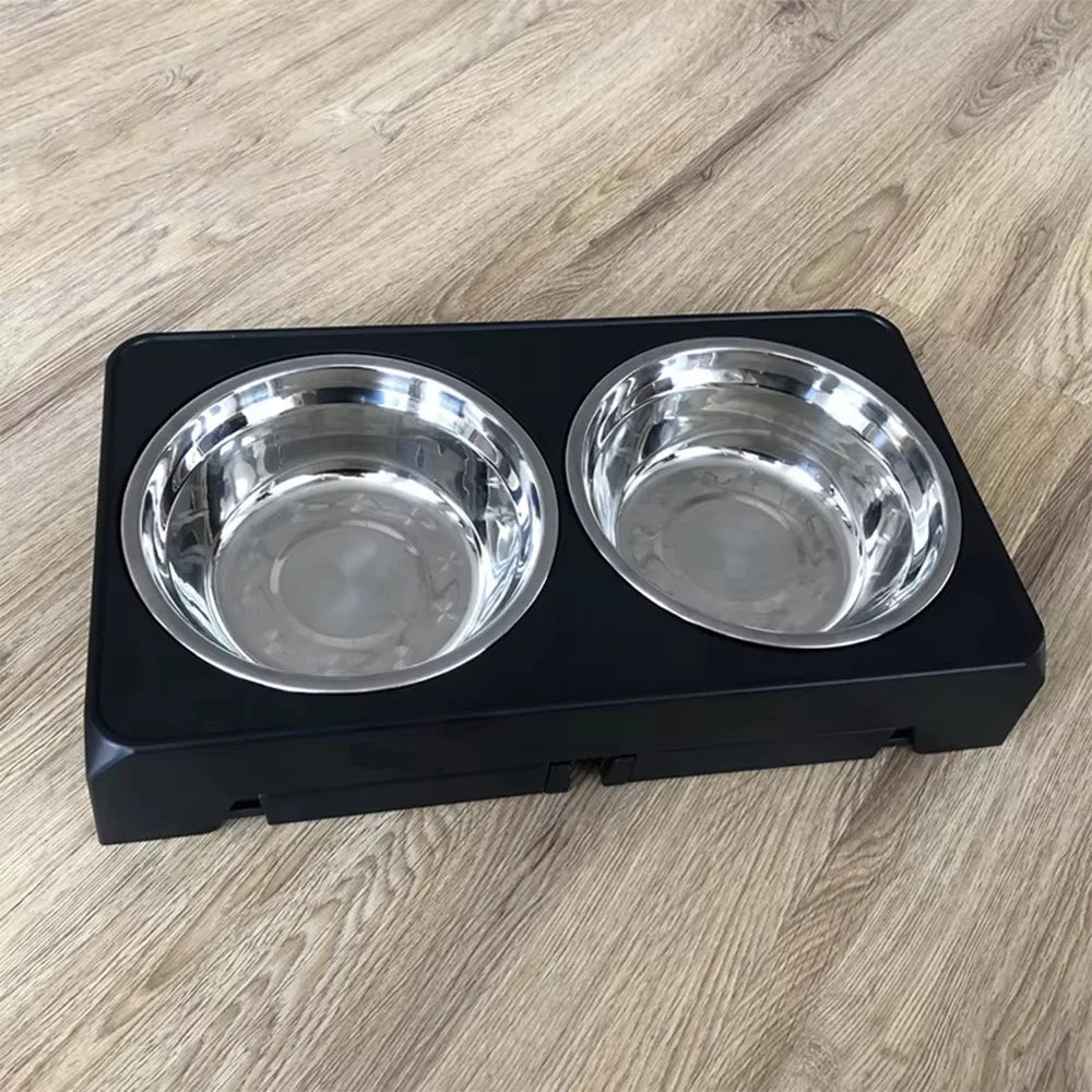 Adjustable Raised Dog Bowl Stand with Double Stainless Steel Food Water Bowls