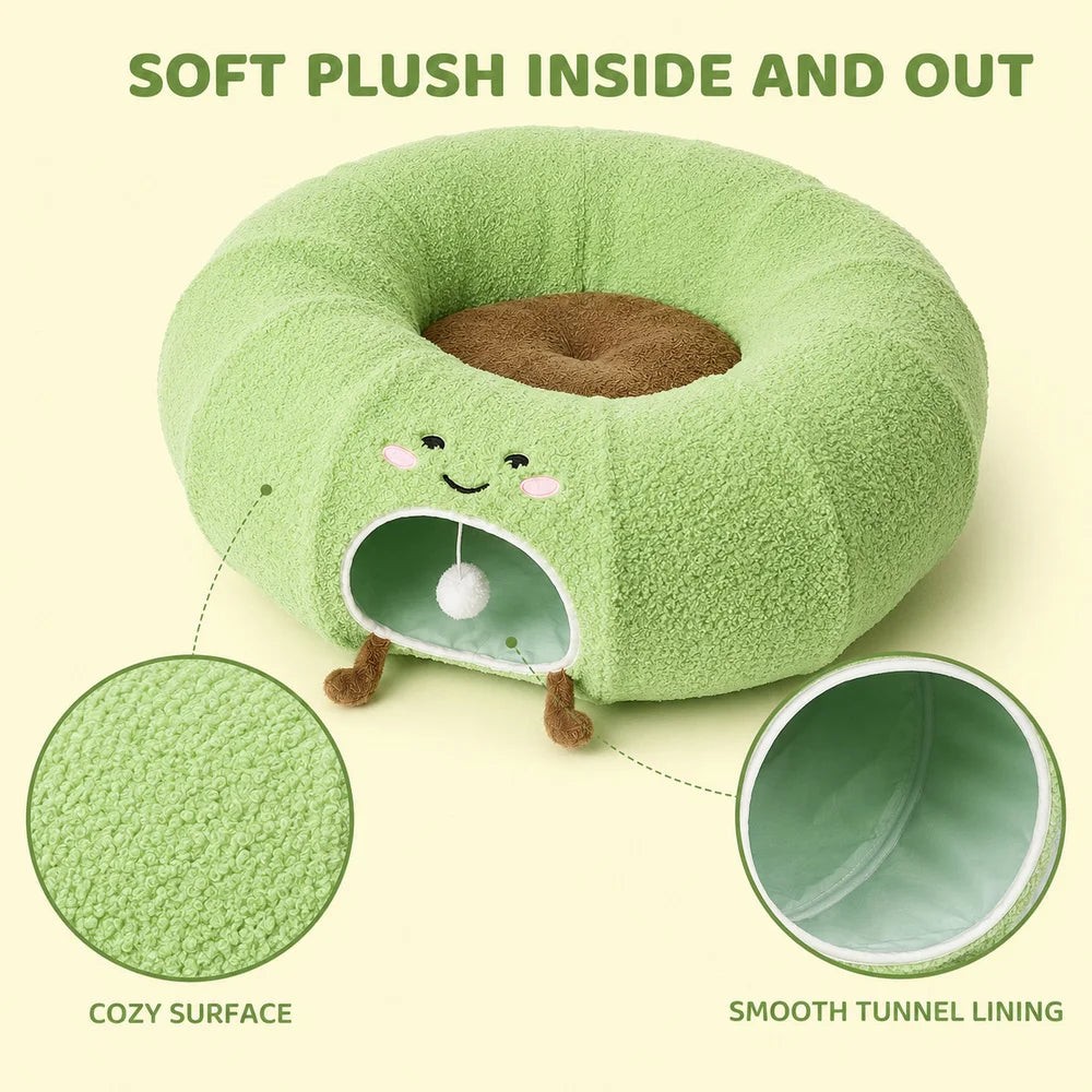 Convertible Cat Tunnel Bed For Indoor Cats Plush Donut Cat Bed With Removable Cushion Zip Connected Long Play Tunnel Cozy Hideaway Bed With Hanging Ball For Kittens Cats And Small Pets