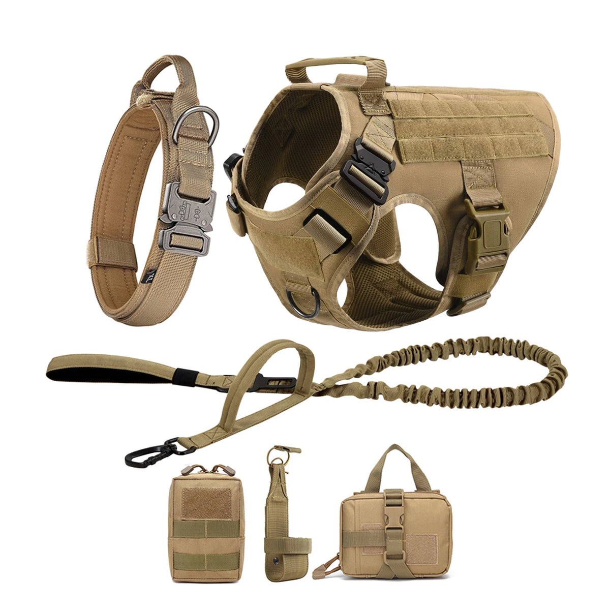 Tactical Dog Harness Collar Leash Molle Pouches For Medium Large Dogs