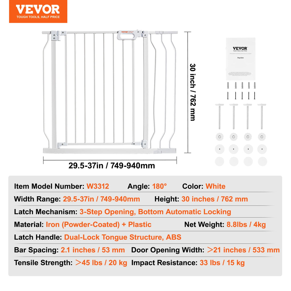 SucceBuy Baby Gate 28/30/36 Inches High Dog Gate Easy Step Walk Through Pressure Mount Kit Wall Cups