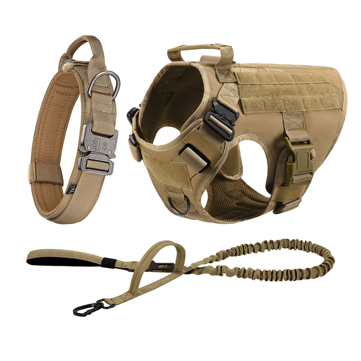 Tactical Dog Harness Collar Leash Molle Pouches For Medium Large Dogs
