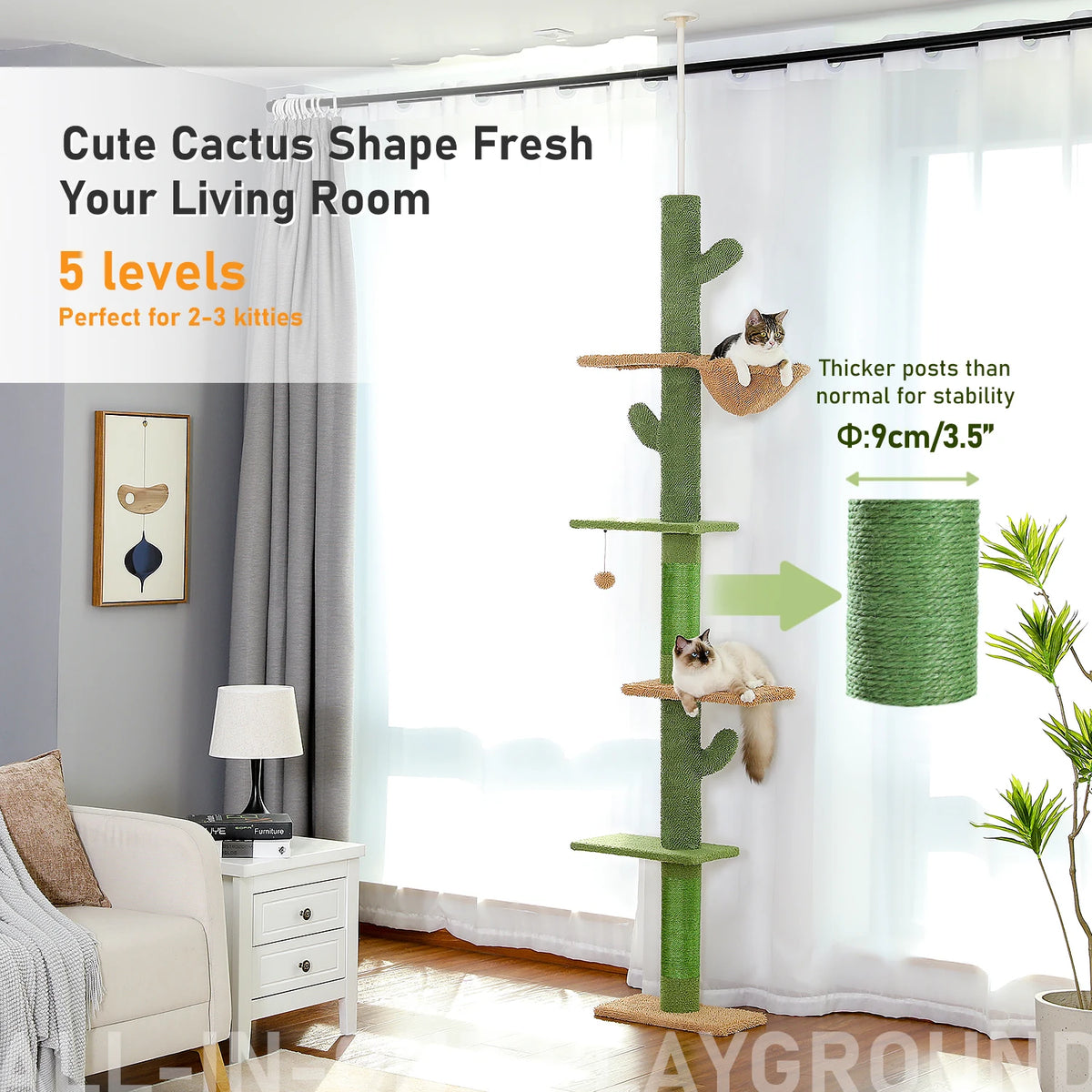 Cat Tree 5-Tier Floor to Ceiling Cat Tower Cactus