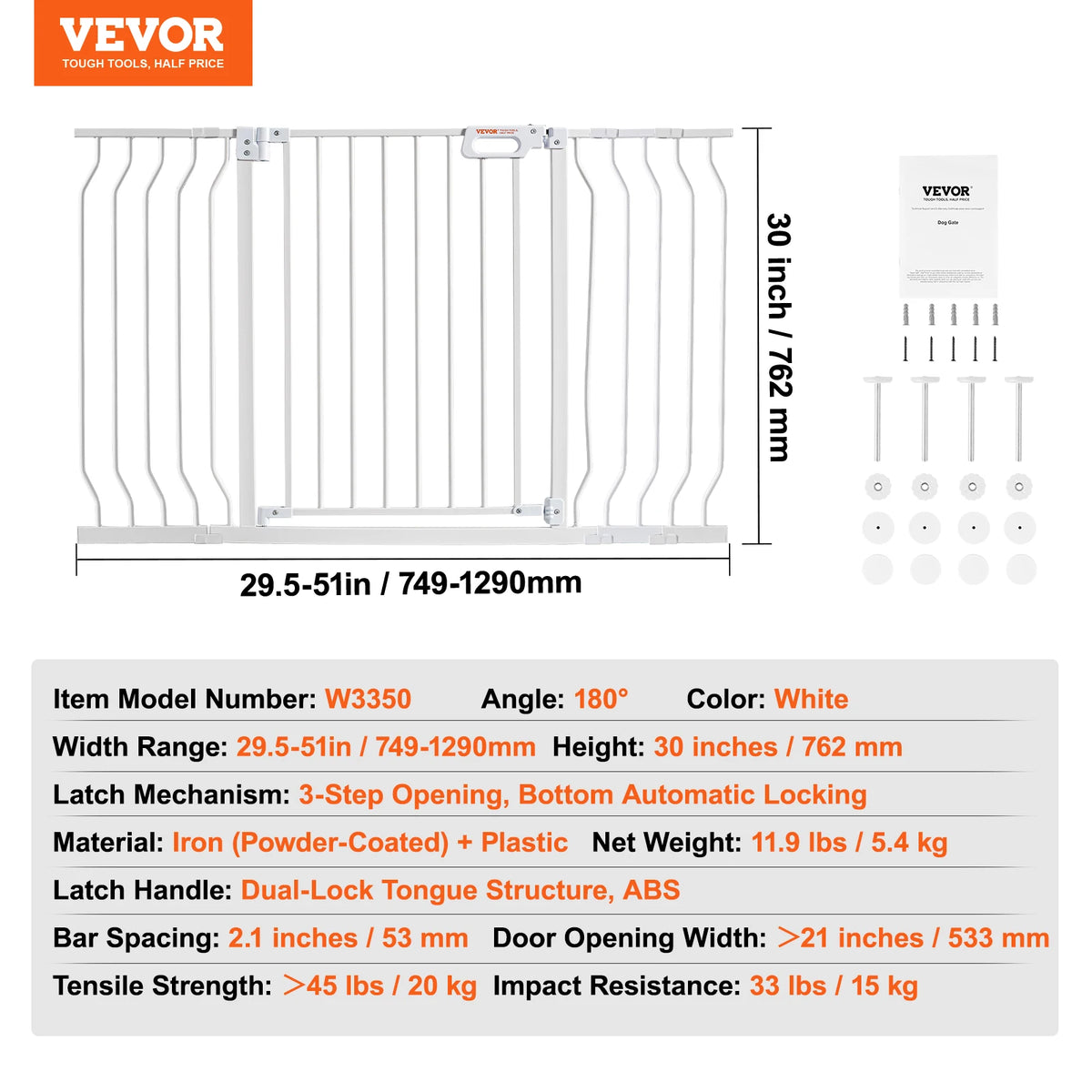 SucceBuy Baby Gate 28/30/36 Inches High Dog Gate Easy Step Walk Through Pressure Mount Kit Wall Cups
