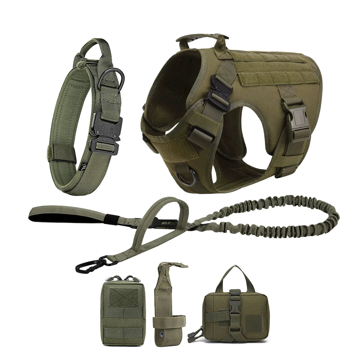 Tactical Dog Harness Collar Leash Molle Pouches For Medium Large Dogs