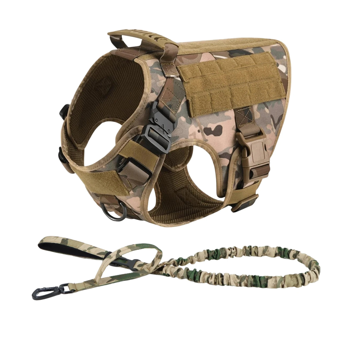 Tactical Dog Harness Collar Leash Molle Pouches For Medium Large Dogs