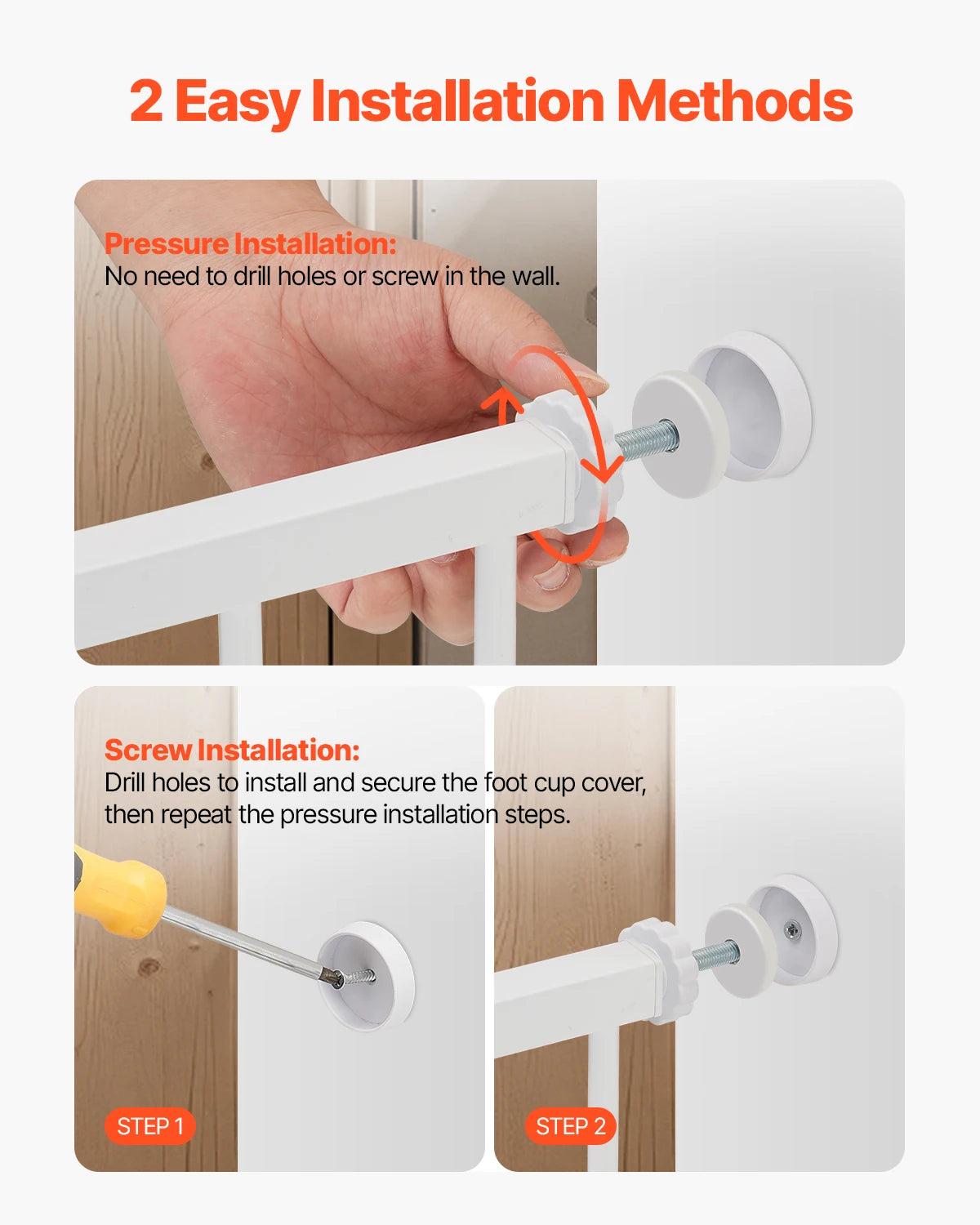 SucceBuy Baby Gate 28/30/36 Inches High Dog Gate Easy Step Walk Through Pressure Mount Kit Wall Cups