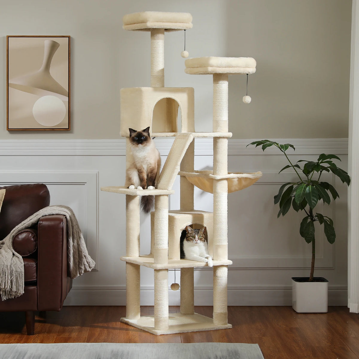 Multi-Level Plush Cat Condo with Scratching Posts Scratching Boards Perches Caves
