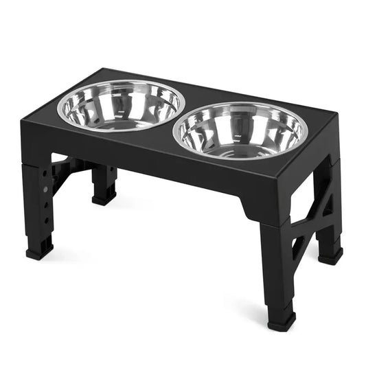 Adjustable Raised Dog Bowl Stand with Double Stainless Steel Food Water Bowls