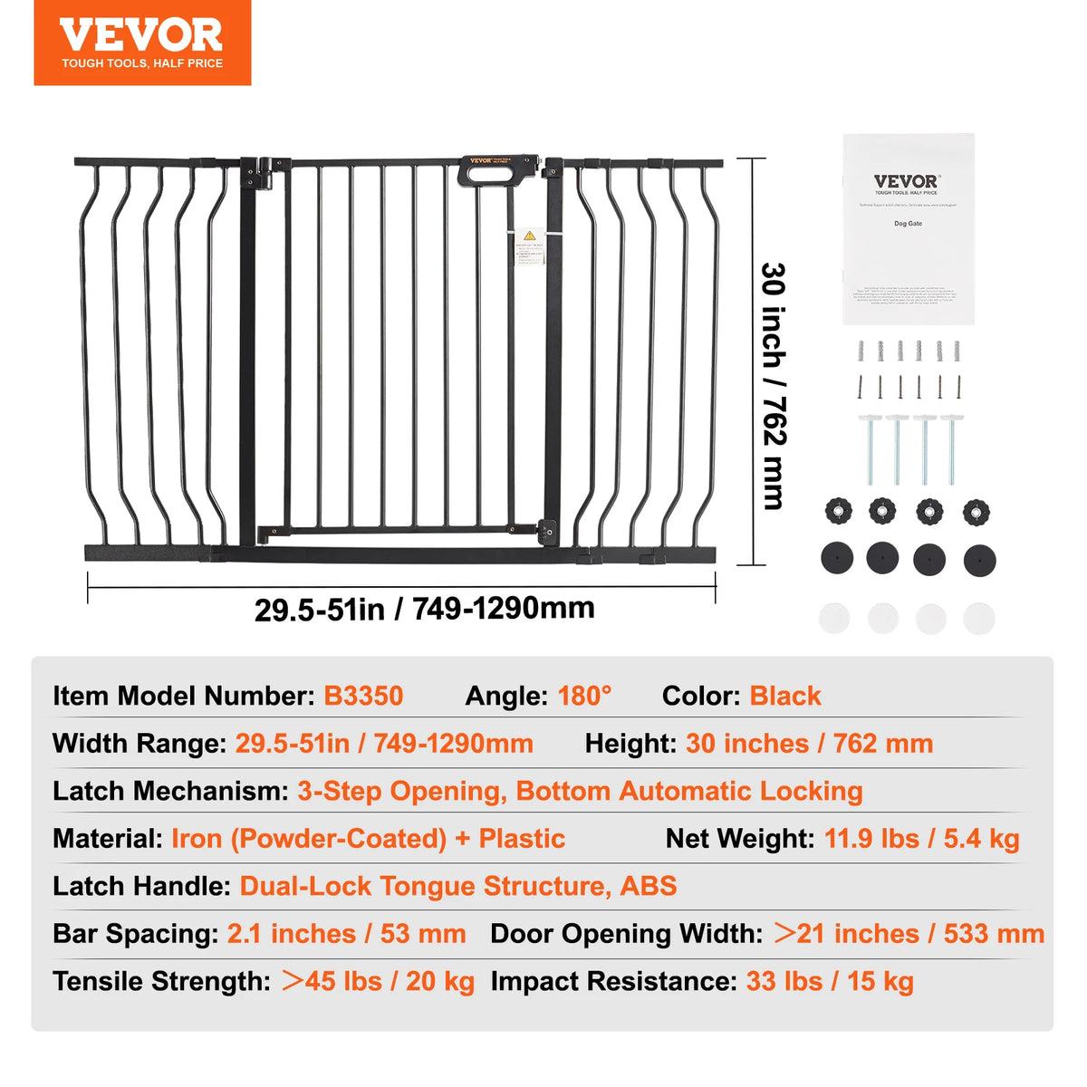 SucceBuy Baby Gate 28/30/36 Inches High Dog Gate Easy Step Walk Through Pressure Mount Kit Wall Cups
