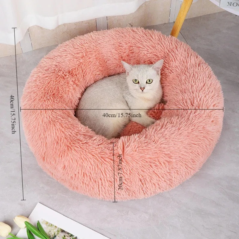 Soft Pet Cat Dog Round Bed Pad Plush Warm Faux Fur