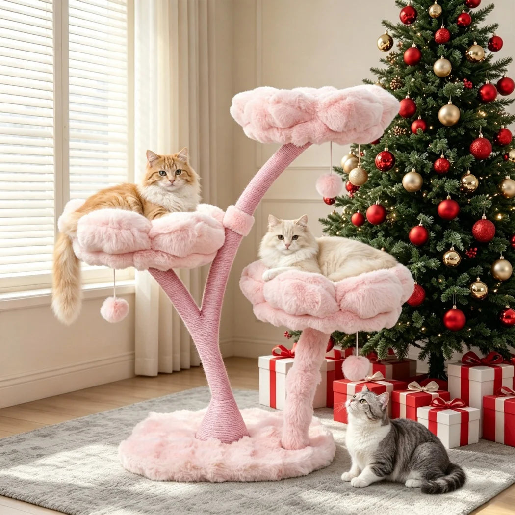 105cm Tall Pink Flower Cat Tree Tower with Scratching Post