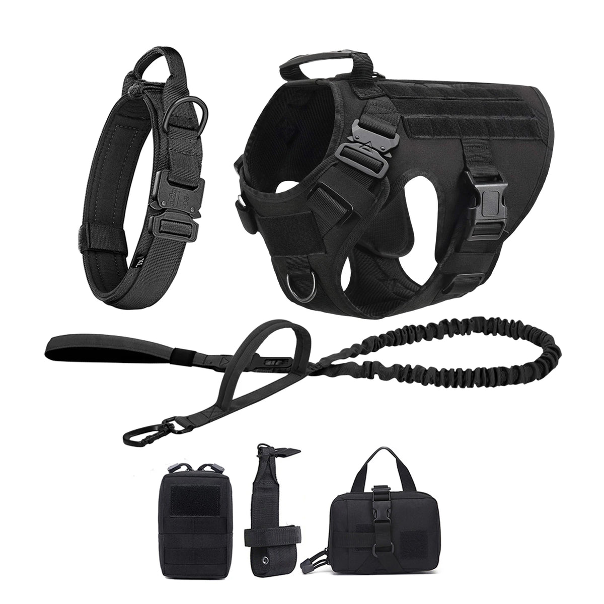 Tactical Dog Harness Collar Leash Molle Pouches For Medium Large Dogs