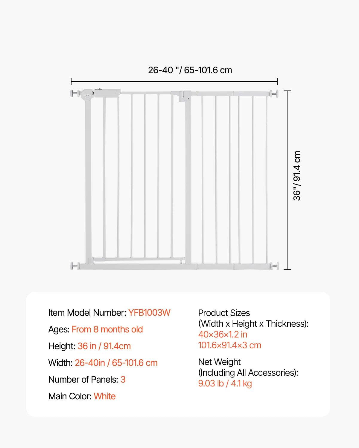 SucceBuy Baby Gate 28/30/36 Inches High Dog Gate Easy Step Walk Through Pressure Mount Kit Wall Cups