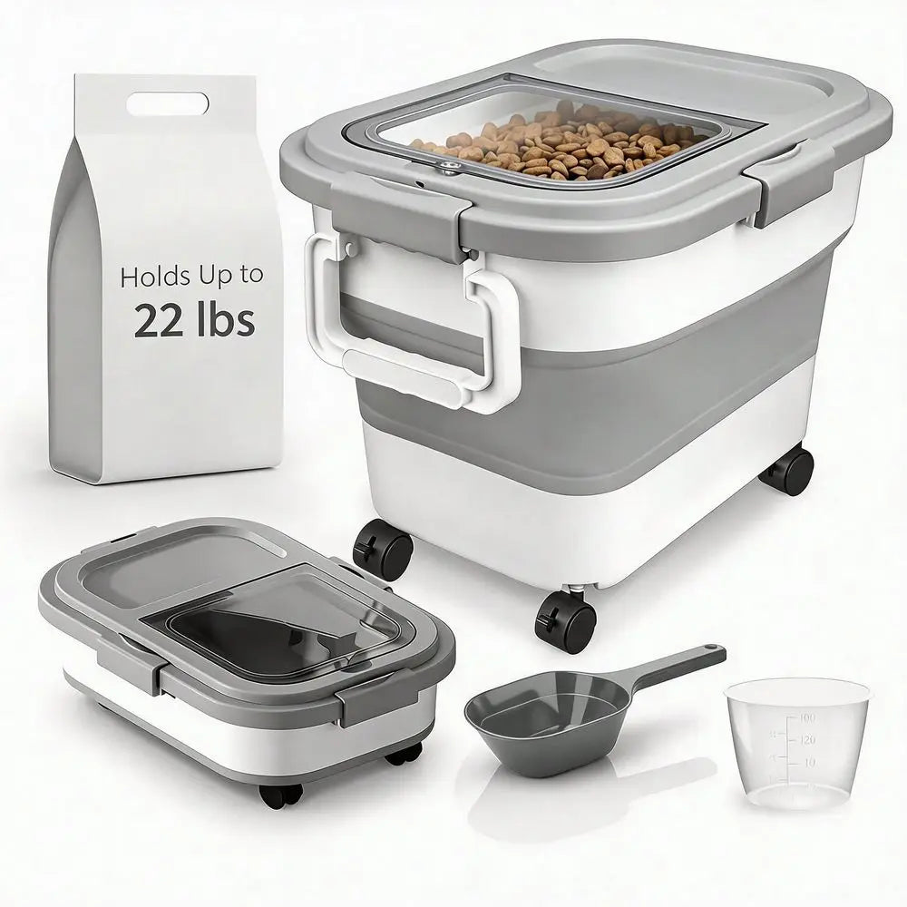 Medium Sized Pet Dog Food Collapsible Airtight Container With Cup And Scoop