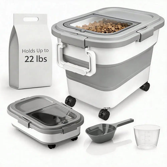 Medium Sized Pet Dog Food Collapsible Airtight Container With Cup And Scoop