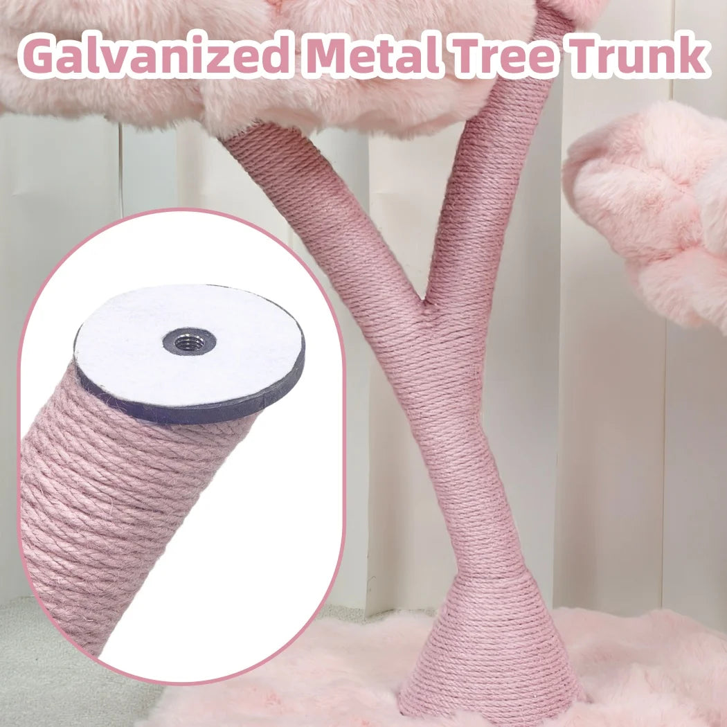 105cm Tall Pink Flower Cat Tree Tower with Scratching Post