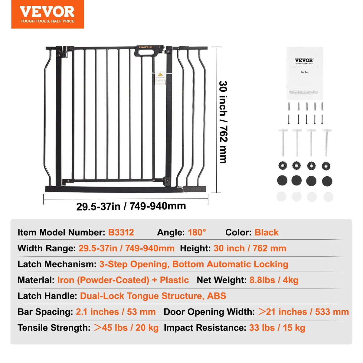 SucceBuy Baby Gate 28/30/36 Inches High Dog Gate Easy Step Walk Through Pressure Mount Kit Wall Cups