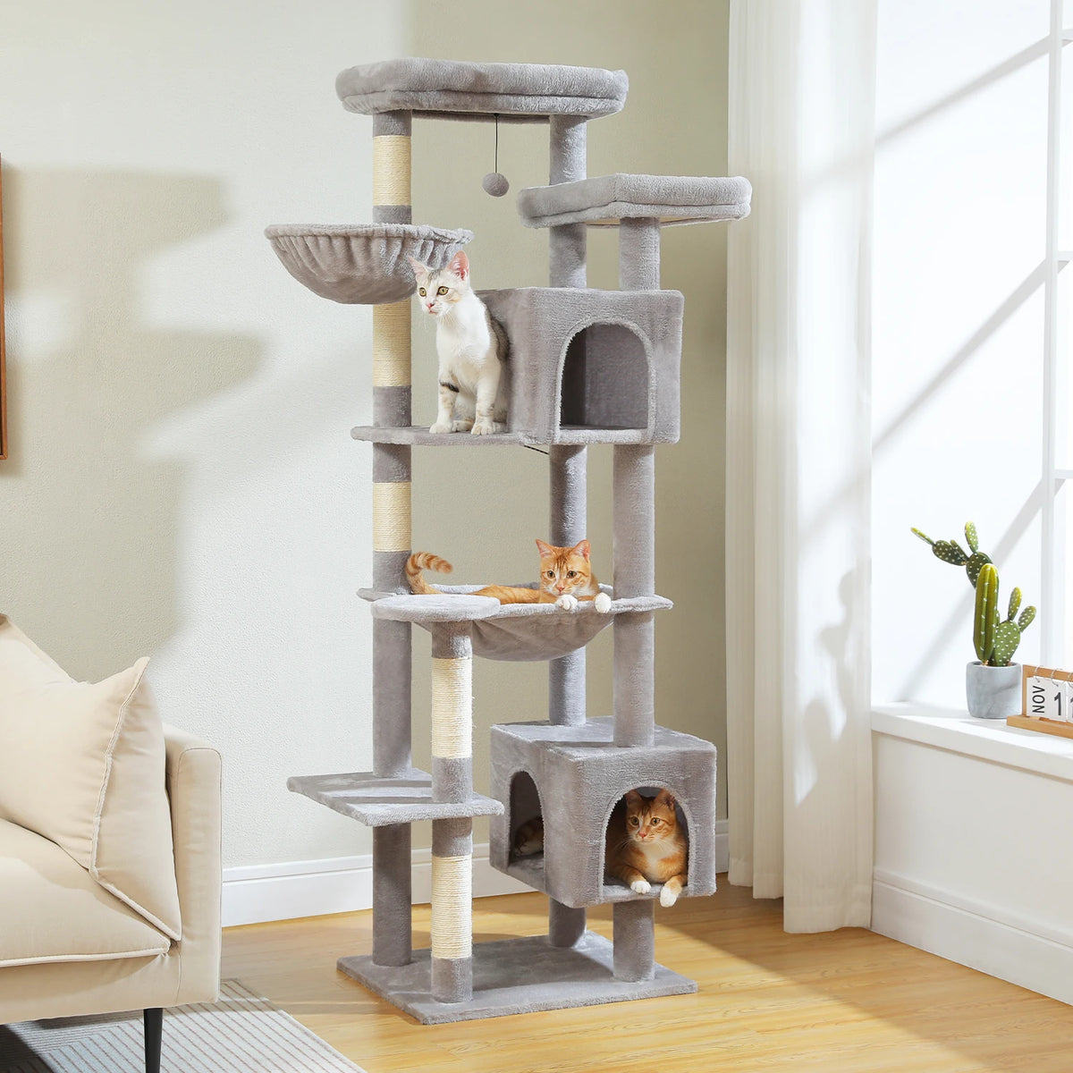 Multi-Level Plush Cat Condo with Scratching Posts Scratching Boards Perches Caves