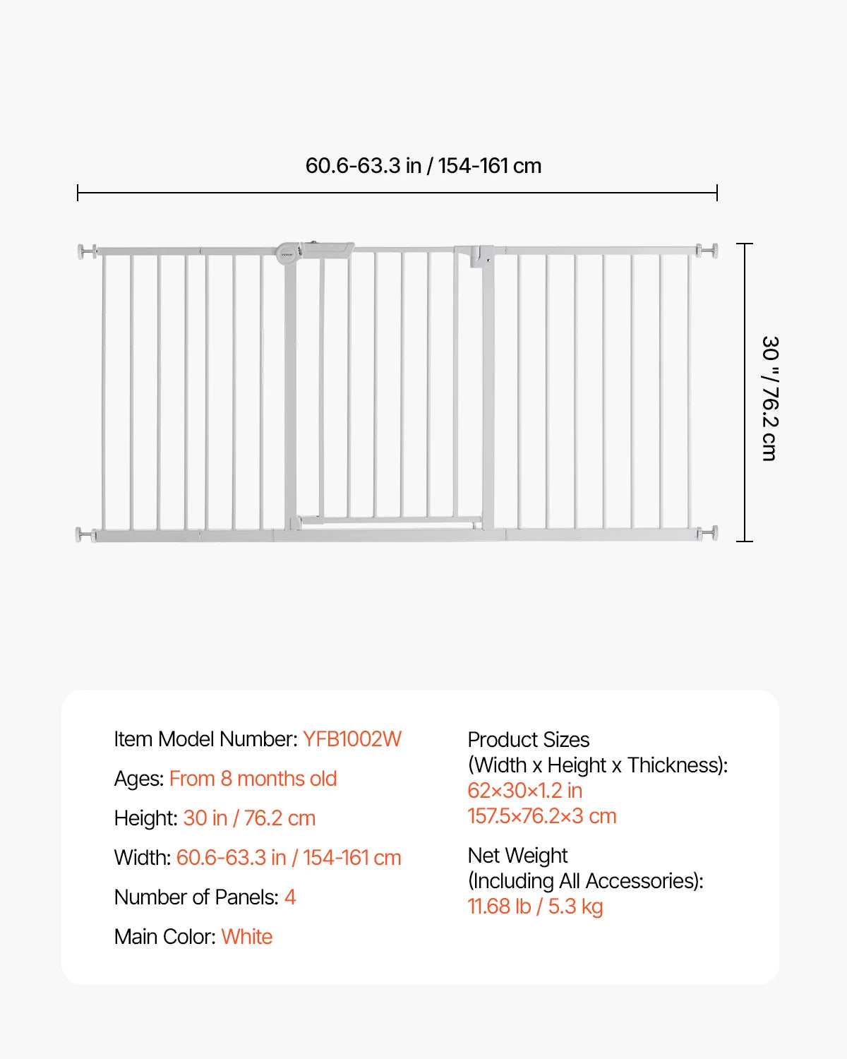 SucceBuy Baby Gate 28/30/36 Inches High Dog Gate Easy Step Walk Through Pressure Mount Kit Wall Cups