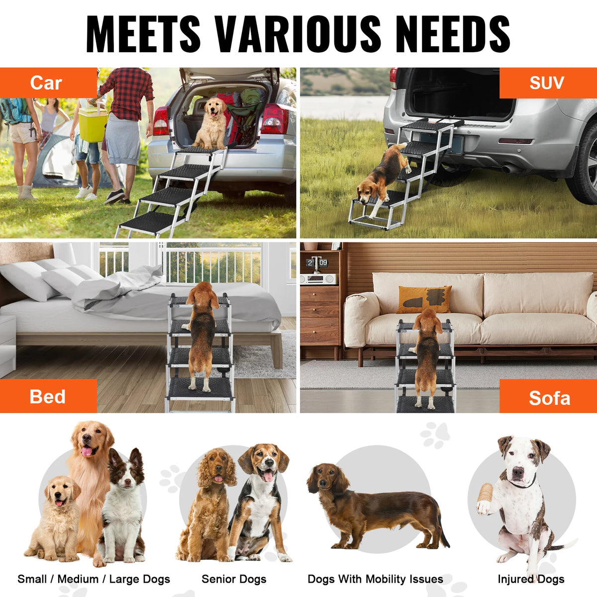 SucceBuy Portable  Lightweight Aluminum Dog Stairs for Car SUV and Truck 150 lbs