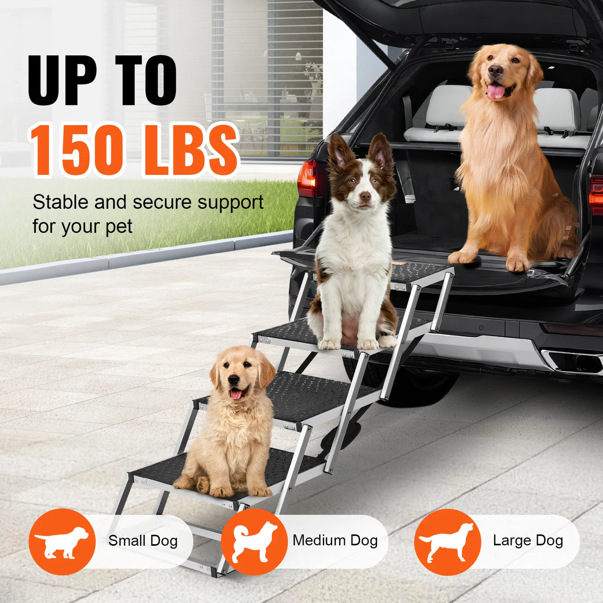SucceBuy Portable  Lightweight Aluminum Dog Stairs for Car SUV and Truck 150 lbs