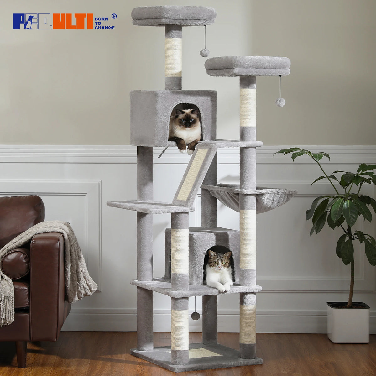 Multi-Level Plush Cat Condo with Scratching Posts Scratching Boards Perches Caves