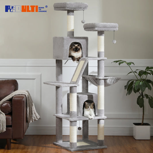 Multi-Level Plush Cat Condo with Scratching Posts Scratching Boards Perches Caves