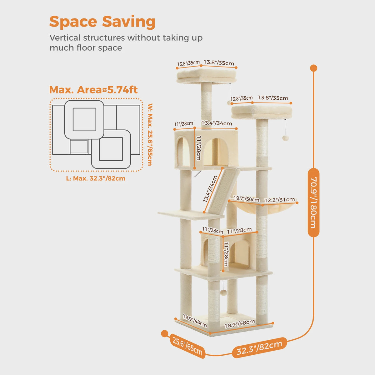 Multi-Level Plush Cat Condo with Scratching Posts Scratching Boards Perches Caves