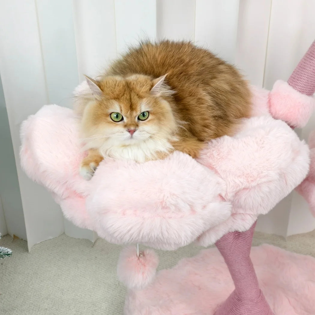 105cm Tall Pink Flower Cat Tree Tower with Scratching Post