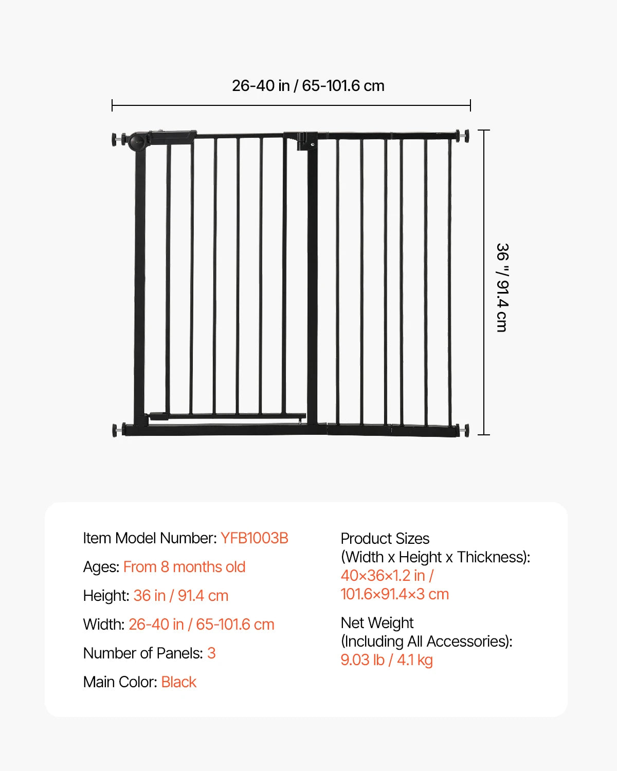 SucceBuy Baby Gate 28/30/36 Inches High Dog Gate Easy Step Walk Through Pressure Mount Kit Wall Cups