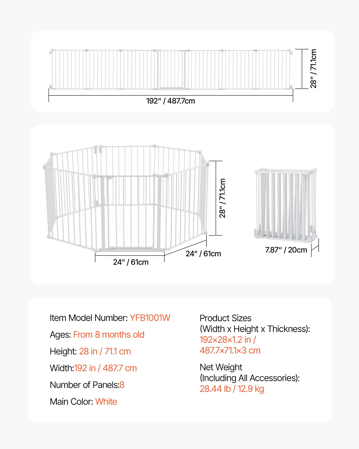 SucceBuy Baby Gate 28/30/36 Inches High Dog Gate Easy Step Walk Through Pressure Mount Kit Wall Cups