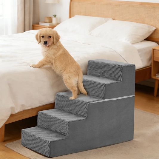 JHK 3-5 Step Right Angled Foam Dog Stairs Ramp for Small Dogs
