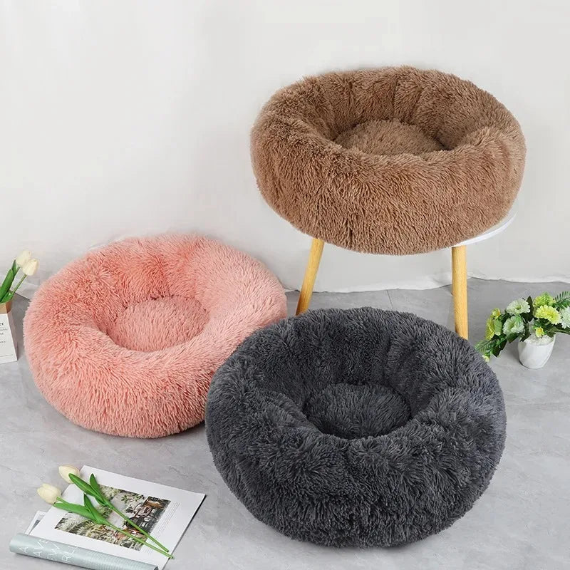 Soft Pet Cat Dog Round Bed Pad Plush Warm Faux Fur