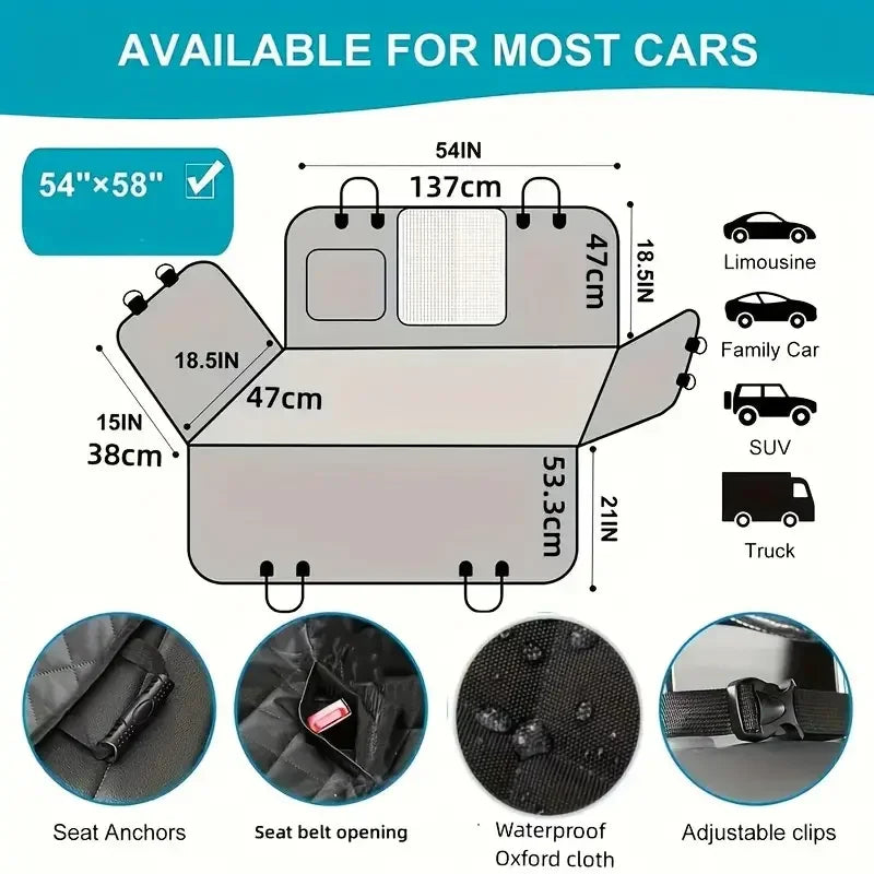 Dog Car Seat Cover for Pets 100% Waterproof Hammock Scratch Proof Nonslip Durable Soft