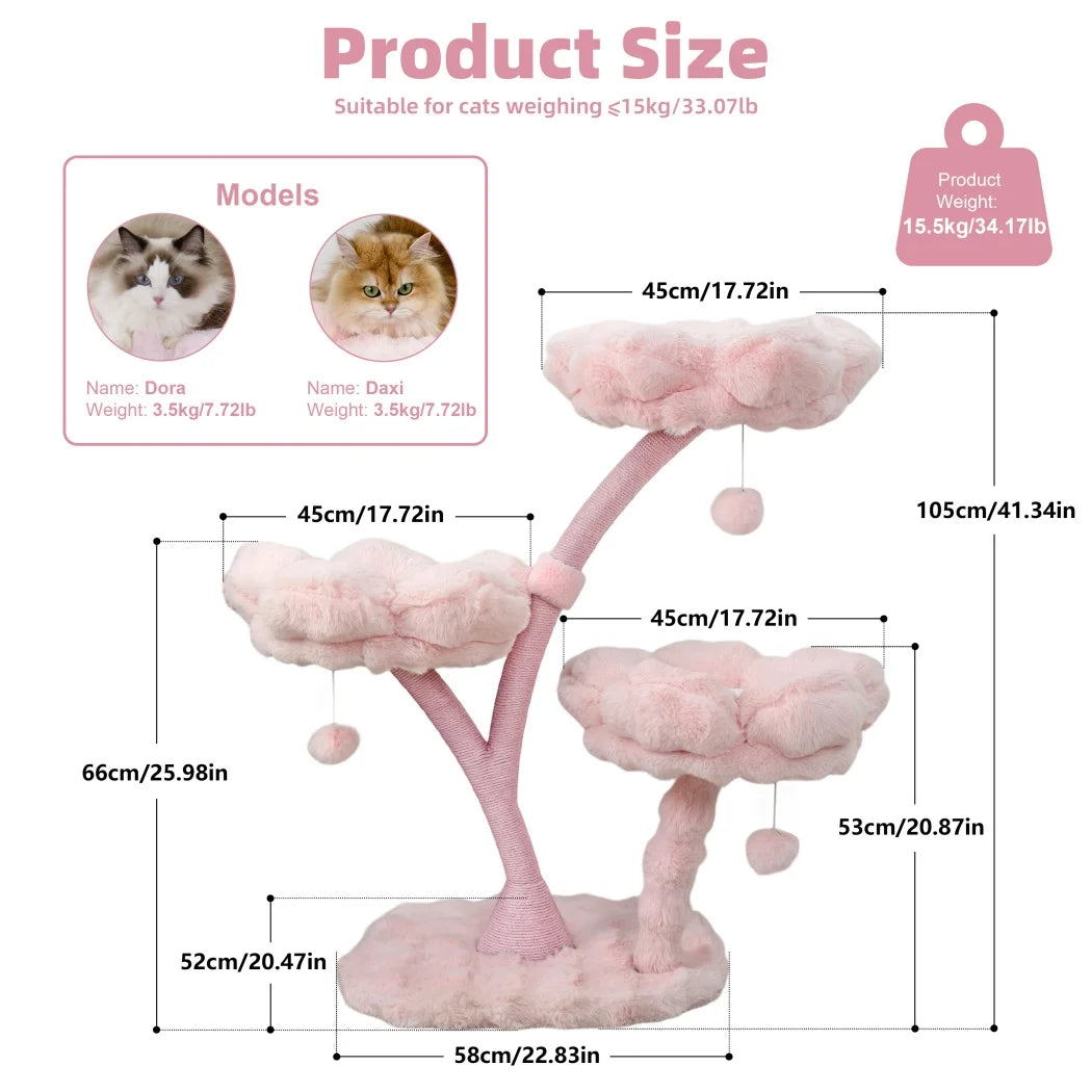 105cm Tall Pink Flower Cat Tree Tower with Scratching Post