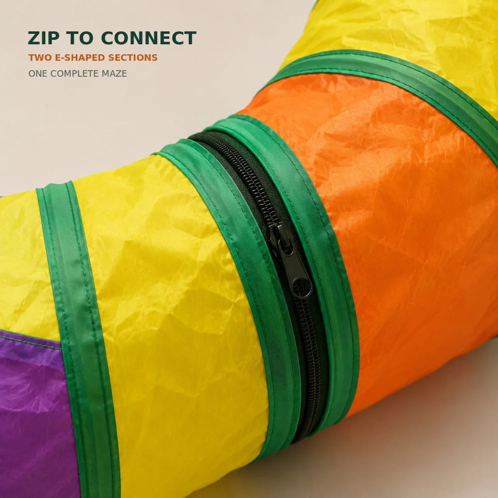 Extra Long Cat Tunnel Maze For Indoor Cats Double E Shaped Connectable Foldable Play Tunnel With Multiple Peek Holes Zipper Connection Two Hanging Pom Poms And Seven Interactive Toys For Kittens And Multi Cat Homes