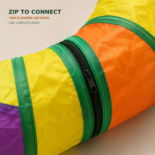 Extra Long Cat Tunnel Maze For Indoor Cats Double E Shaped Connectable Foldable Play Tunnel With Multiple Peek Holes Zipper Connection Two Hanging Pom Poms And Seven Interactive Toys For Kittens And Multi Cat Homes
