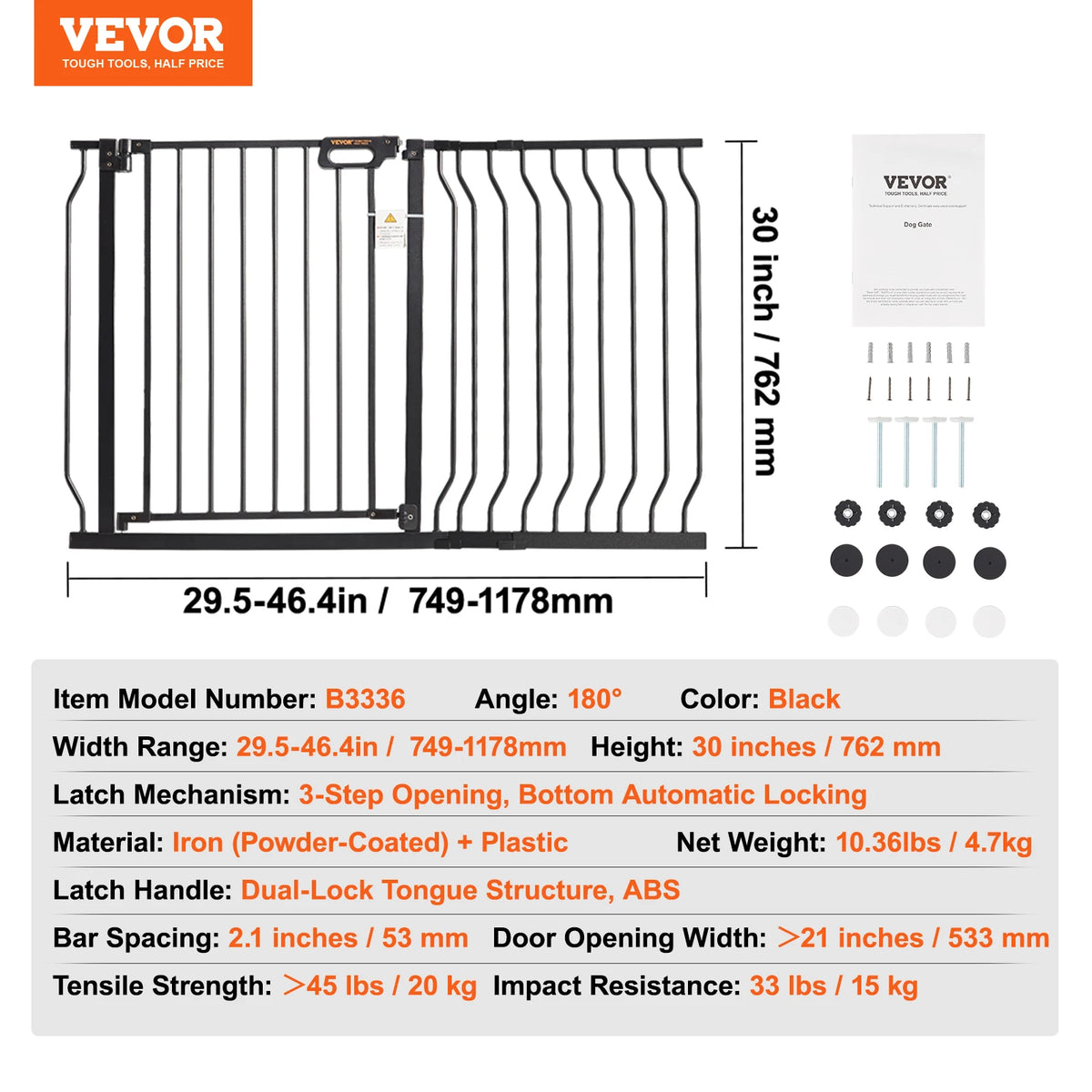 SucceBuy Baby Gate 28/30/36 Inches High Dog Gate Easy Step Walk Through Pressure Mount Kit Wall Cups